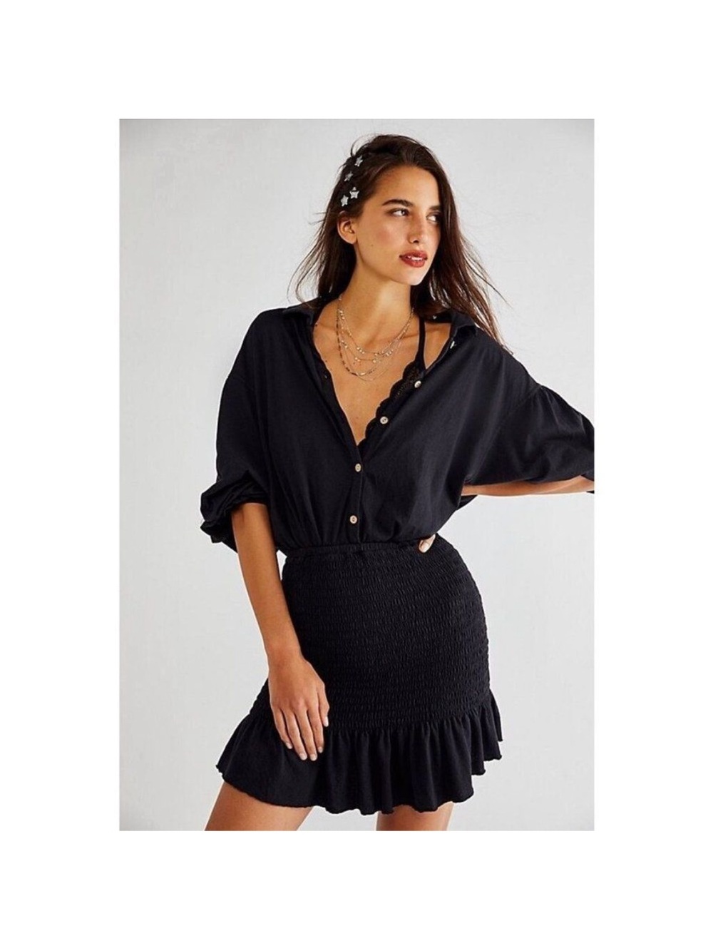 NWT FREE PEOPLE FP BEACH Sz L SHANE MINI DRESS IN BLACK